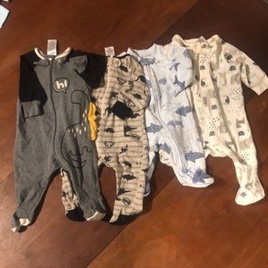 4 sleepers Gerber organic cotton 0-3months and one is Child of mind newborn.